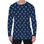 Blue And White Anchor Pattern Print Men's Long Sleeve T-Shirt