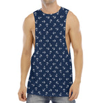 Blue And White Anchor Pattern Print Men's Muscle Tank Top