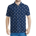 Blue And White Anchor Pattern Print Men's Polo Shirt