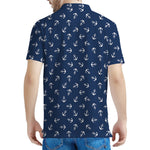 Blue And White Anchor Pattern Print Men's Polo Shirt
