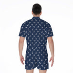 Blue And White Anchor Pattern Print Men's Rompers