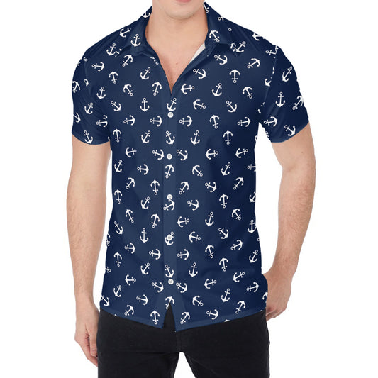 Blue And White Anchor Pattern Print Men's Shirt