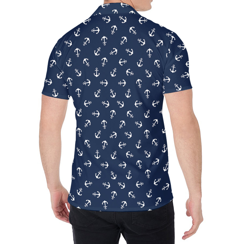 Blue And White Anchor Pattern Print Men's Shirt
