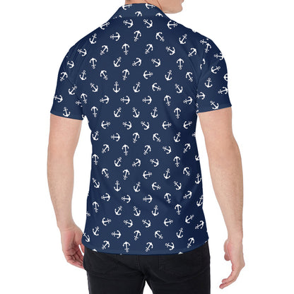 Blue And White Anchor Pattern Print Men's Shirt
