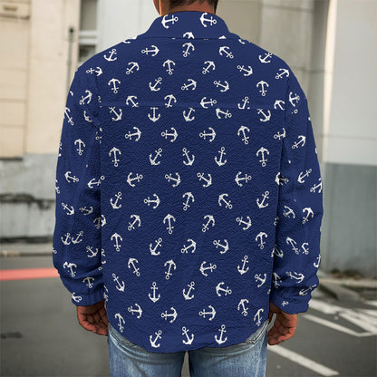 Blue And White Anchor Pattern Print Men's Shirt Jacket