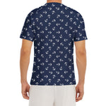 Blue And White Anchor Pattern Print Men's Short Sleeve Rash Guard