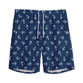 Blue And White Anchor Pattern Print Men's Athletic Shorts