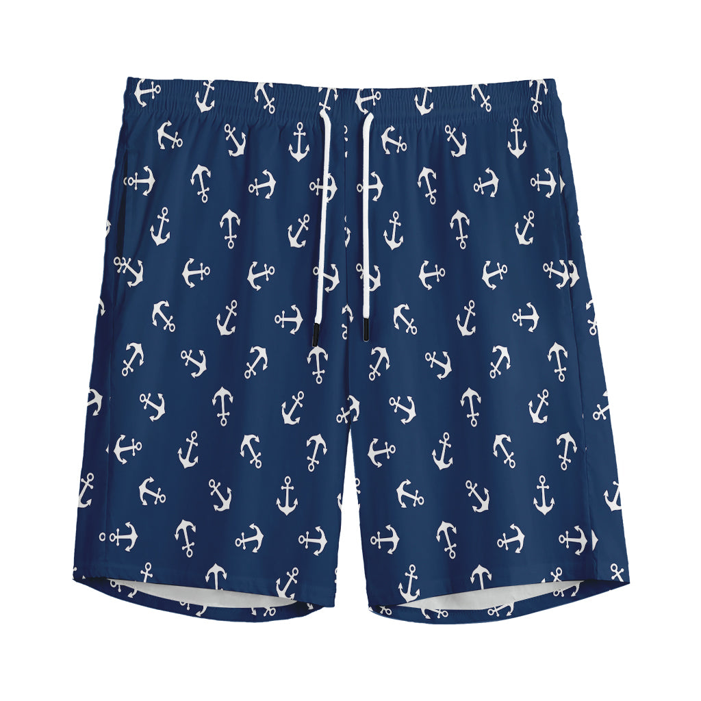 Blue And White Anchor Pattern Print Men's Sports Shorts