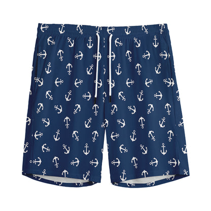Blue And White Anchor Pattern Print Men's Sports Shorts