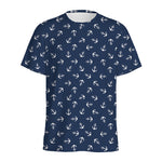 Blue And White Anchor Pattern Print Men's Sports T-Shirt