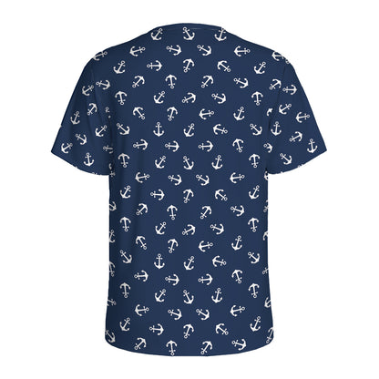 Blue And White Anchor Pattern Print Men's Sports T-Shirt