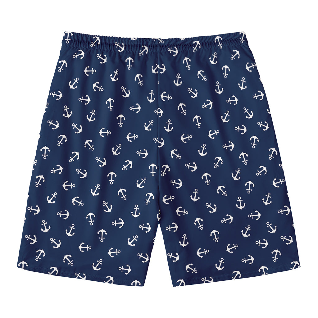 Blue And White Anchor Pattern Print Men's Swim Trunks