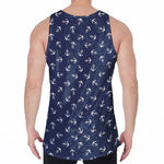 Blue And White Anchor Pattern Print Men's Velvet Tank Top