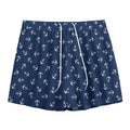 Blue And White Anchor Pattern Print Mesh Shorts