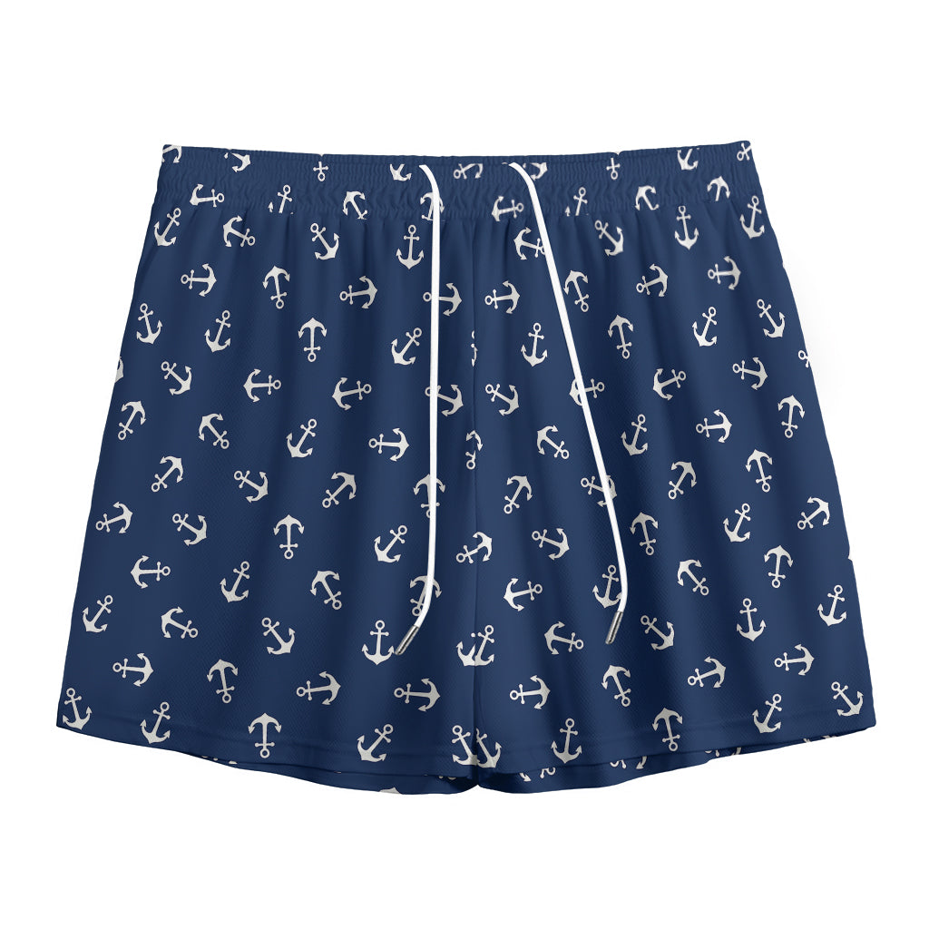 Blue And White Anchor Pattern Print Mesh Shorts