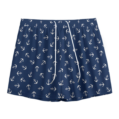 Blue And White Anchor Pattern Print Mesh Shorts