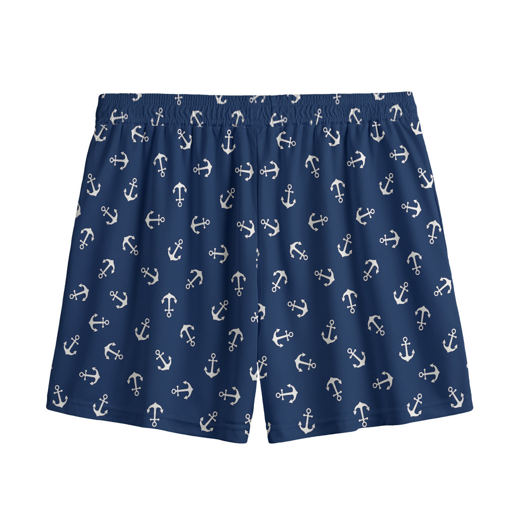 Blue And White Anchor Pattern Print Mesh Shorts