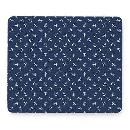 Blue And White Anchor Pattern Print Mouse Pad