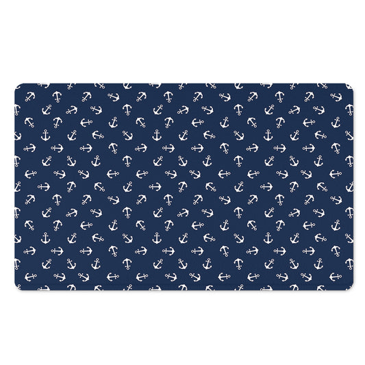 Blue And White Anchor Pattern Print Polyester Doormat