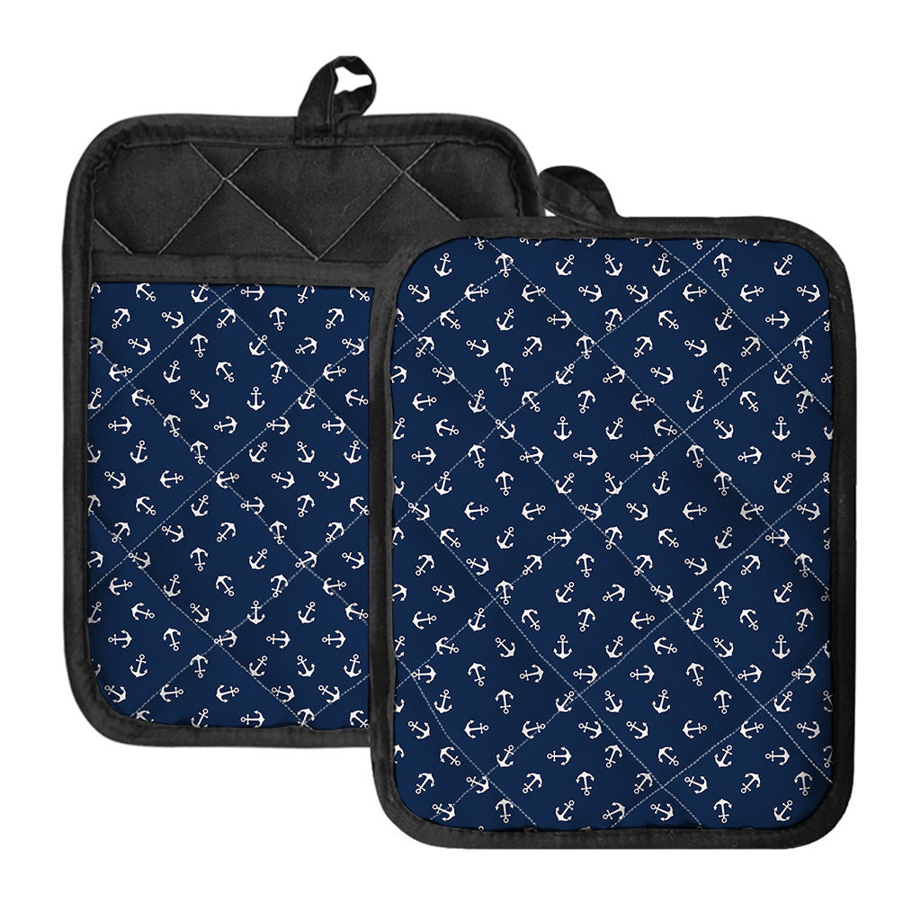 Blue And White Anchor Pattern Print Pot Holders With Pocket