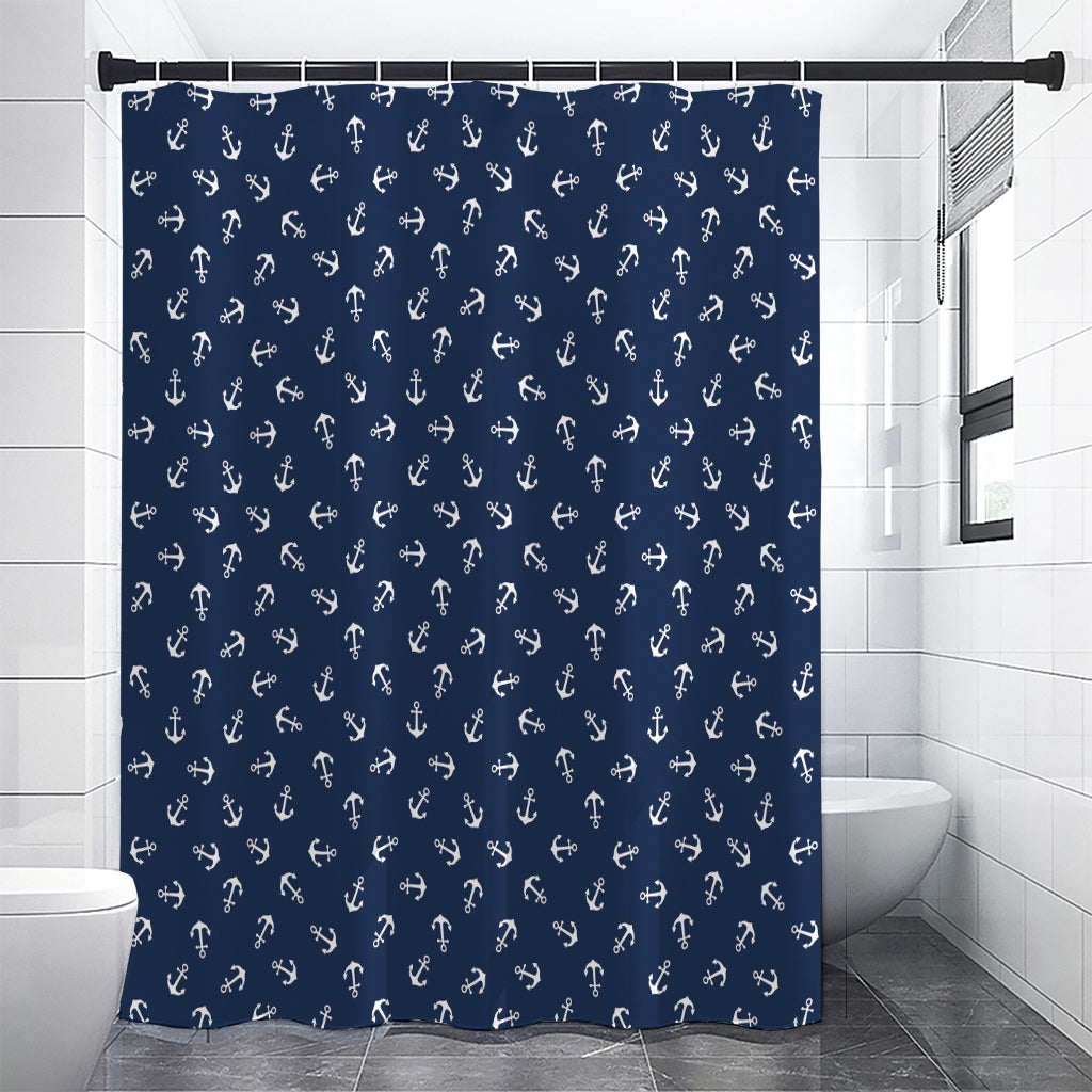 Blue And White Anchor Pattern Print Premium Shower Curtain