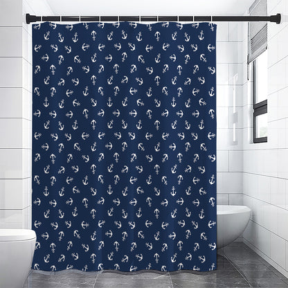Blue And White Anchor Pattern Print Premium Shower Curtain