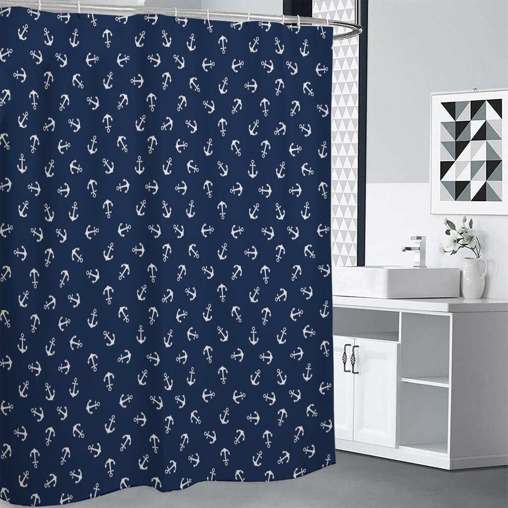 Blue And White Anchor Pattern Print Premium Shower Curtain