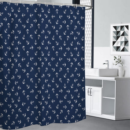 Blue And White Anchor Pattern Print Premium Shower Curtain