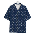 Blue And White Anchor Pattern Print Rayon Hawaiian Shirt