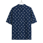 Blue And White Anchor Pattern Print Rayon Hawaiian Shirt