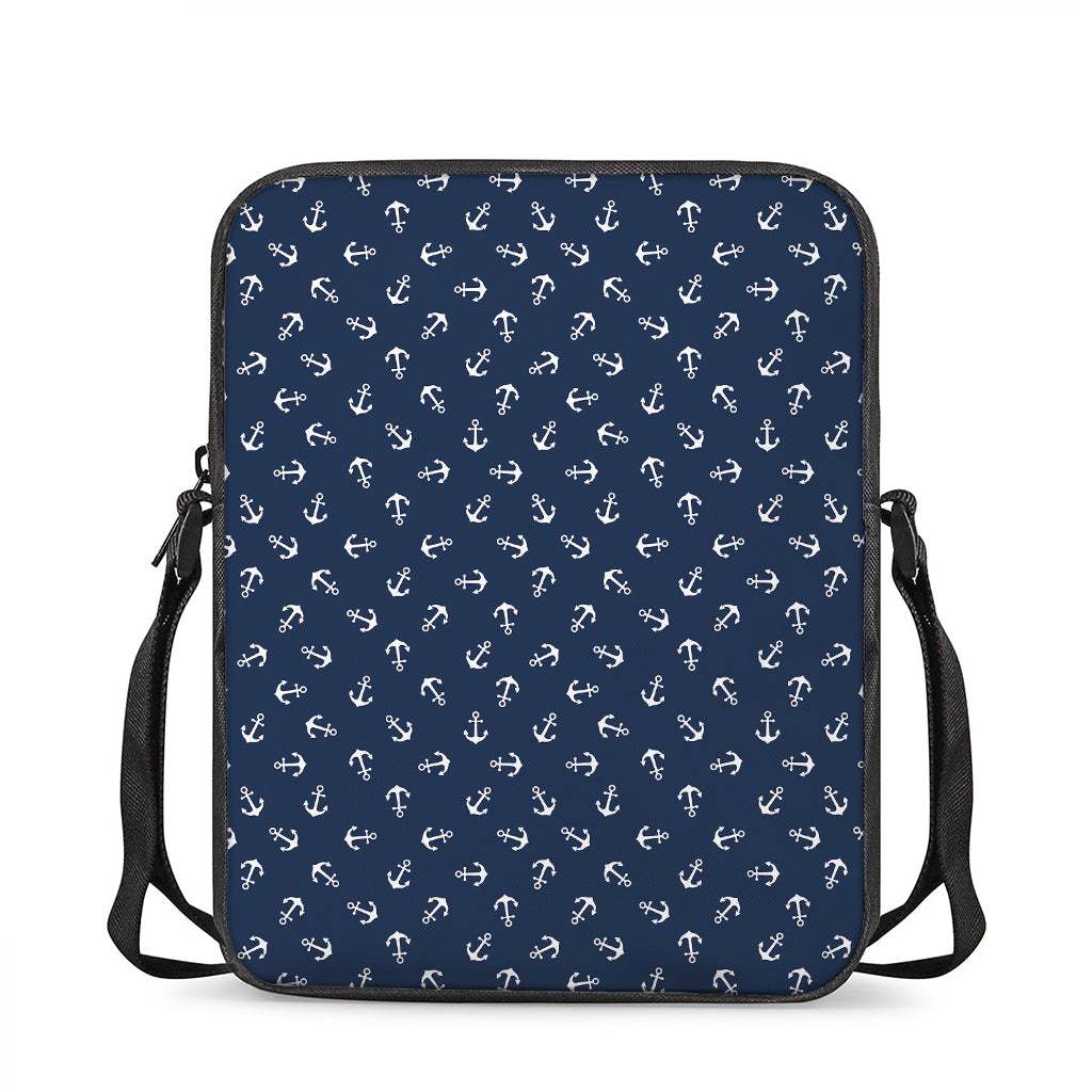 Blue And White Anchor Pattern Print Rectangular Crossbody Bag
