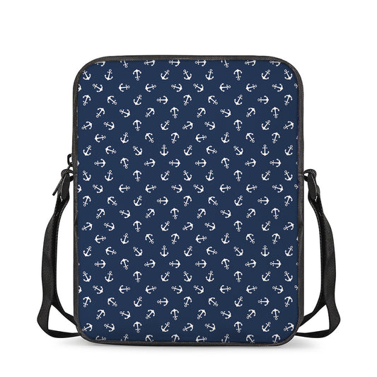 Blue And White Anchor Pattern Print Rectangular Crossbody Bag