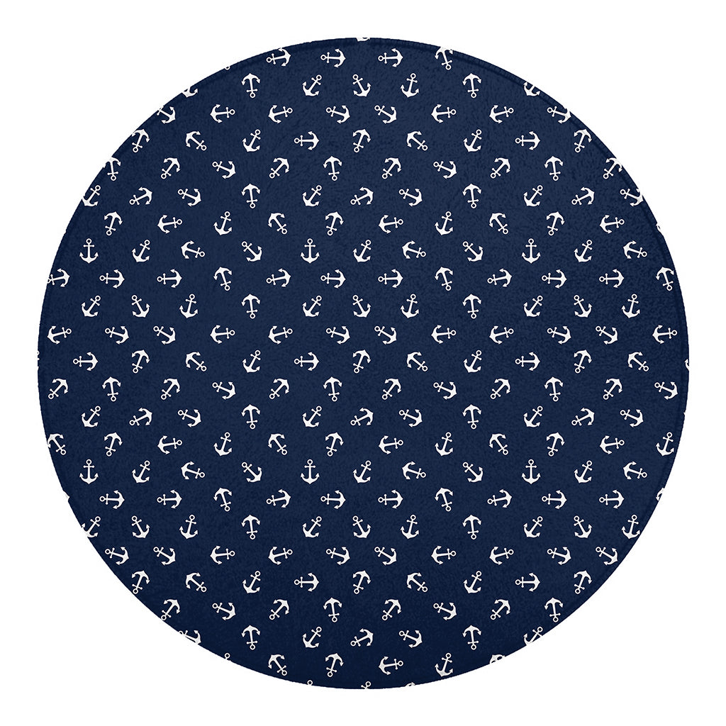 Blue And White Anchor Pattern Print Round Blanket