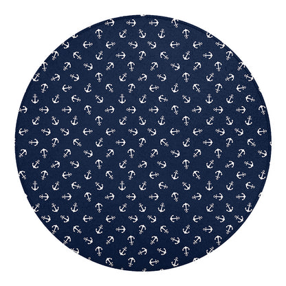 Blue And White Anchor Pattern Print Round Blanket