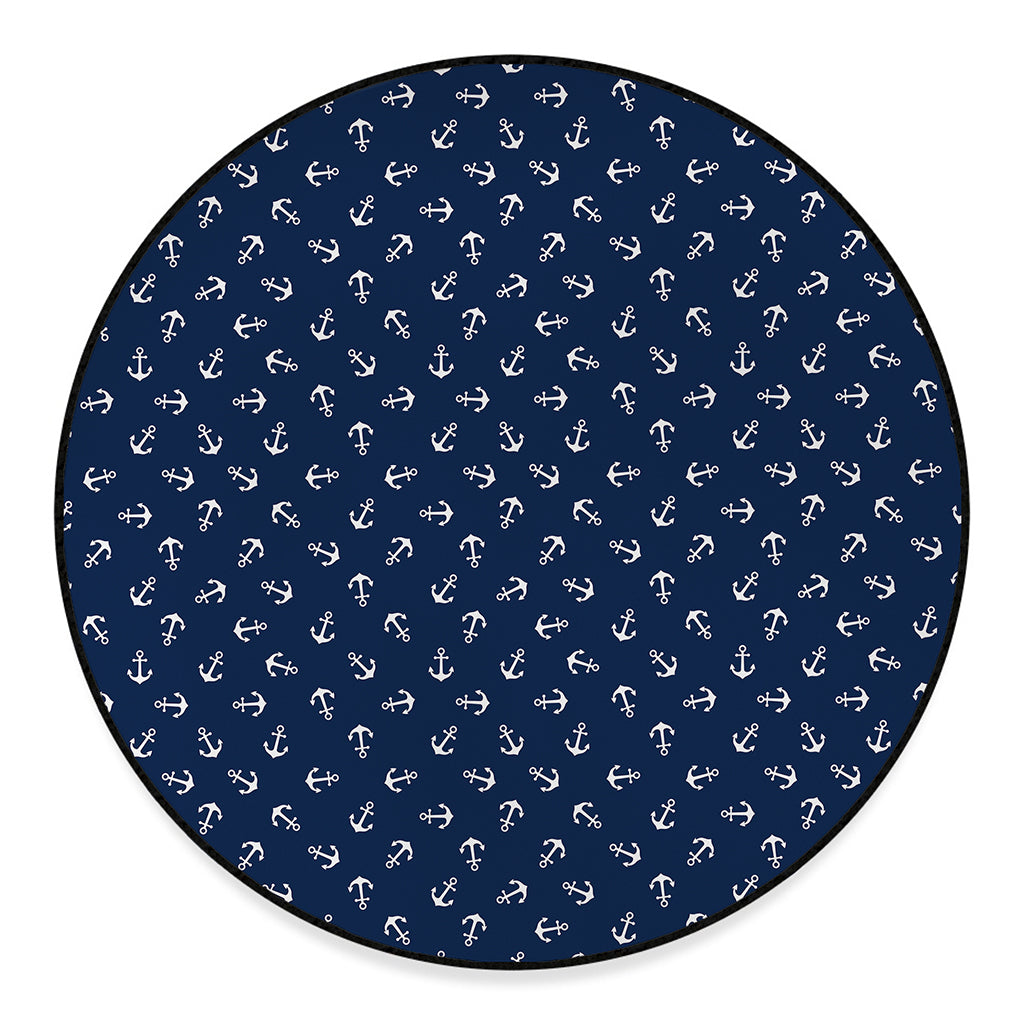 Blue And White Anchor Pattern Print Round Floor Mat
