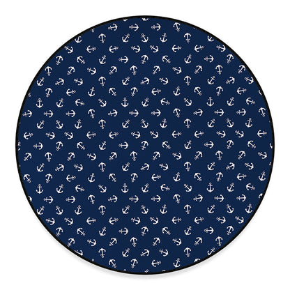Blue And White Anchor Pattern Print Round Floor Mat