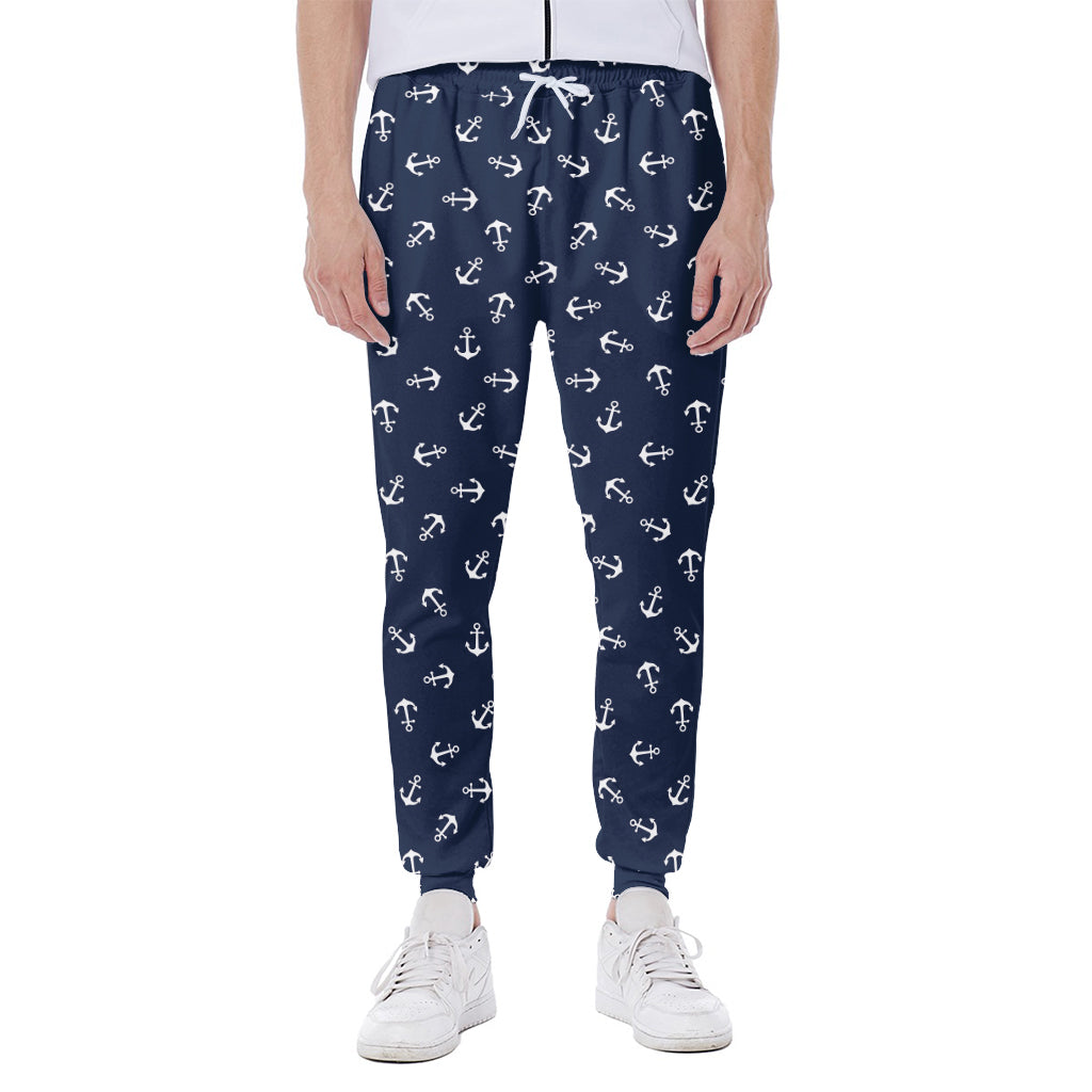 Blue And White Anchor Pattern Print Scuba Joggers