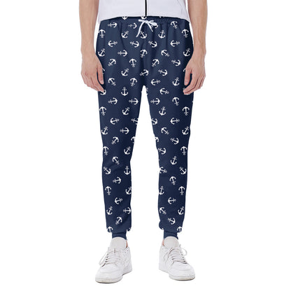 Blue And White Anchor Pattern Print Scuba Joggers