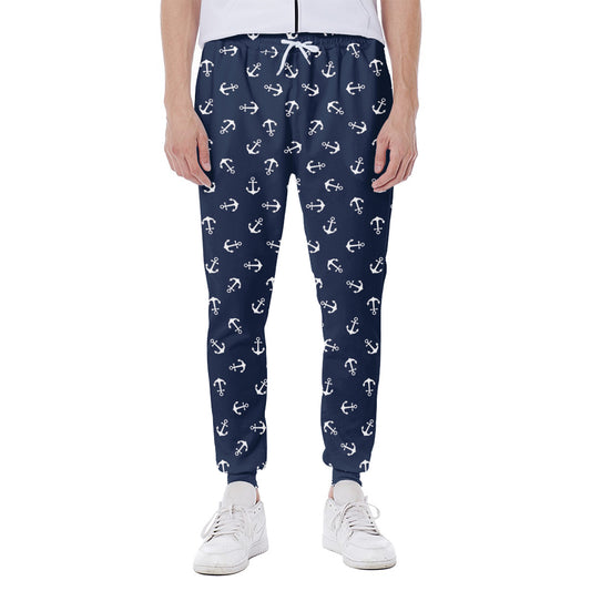 Blue And White Anchor Pattern Print Scuba Joggers