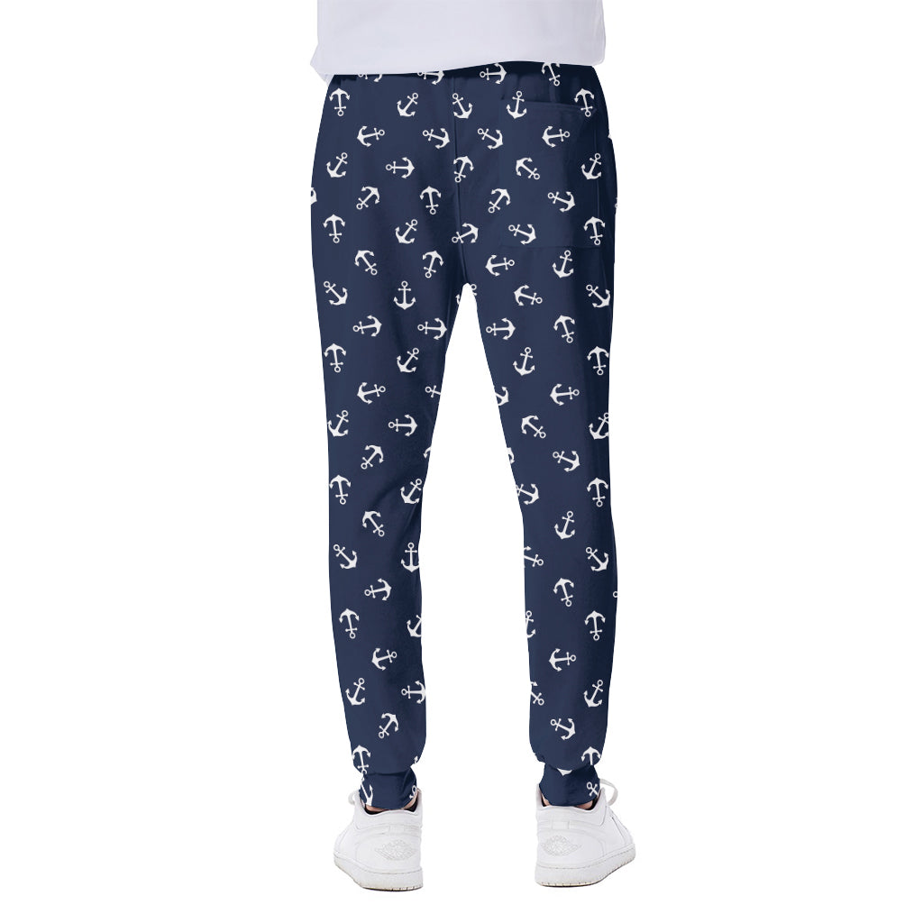 Blue And White Anchor Pattern Print Scuba Joggers