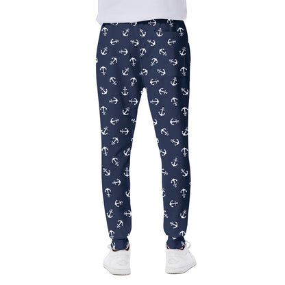 Blue And White Anchor Pattern Print Scuba Joggers