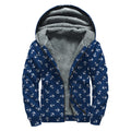 Blue And White Anchor Pattern Print Sherpa Lined Zip Up Hoodie