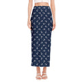 Blue And White Anchor Pattern Print Side Slit Maxi Skirt