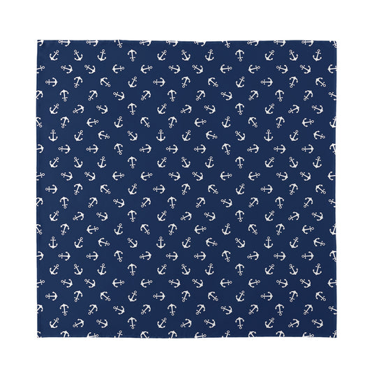 Blue And White Anchor Pattern Print Silk Bandana