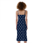 Blue And White Anchor Pattern Print Slim Fit Midi Cami Dress