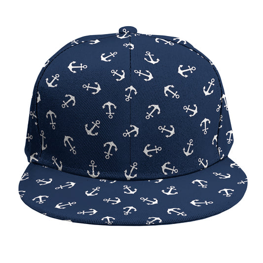 Blue And White Anchor Pattern Print Snapback Cap