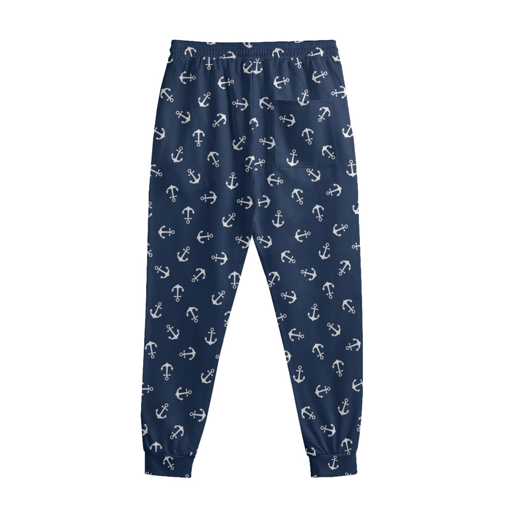 Blue And White Anchor Pattern Print Sweatpants