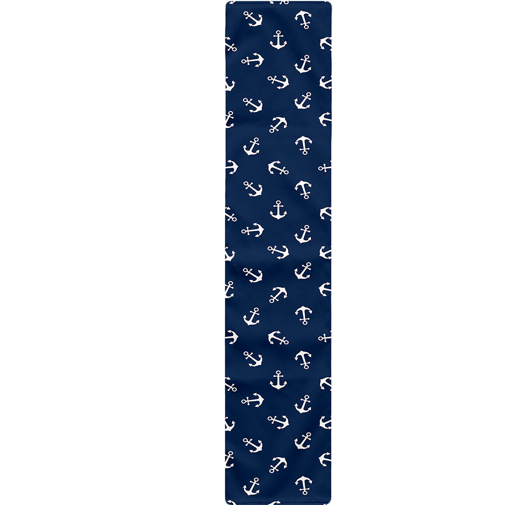 Blue And White Anchor Pattern Print Table Runner