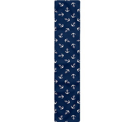 Blue And White Anchor Pattern Print Table Runner