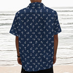 Blue And White Anchor Pattern Print Textured Short Sleeve Shirt